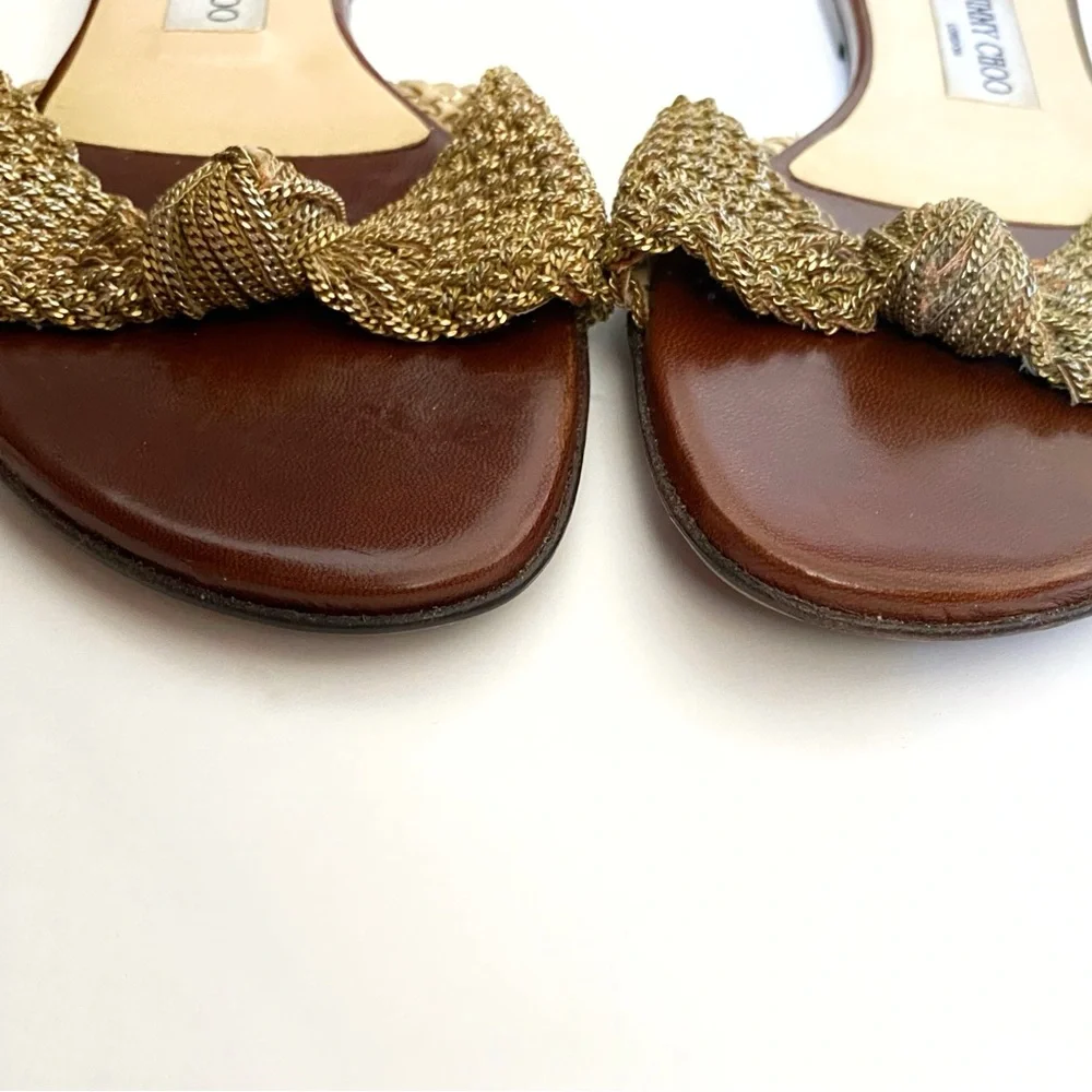 JIMMY CHOO gold metal chain knot slide sandals open toe flats - Picture 2 of 10